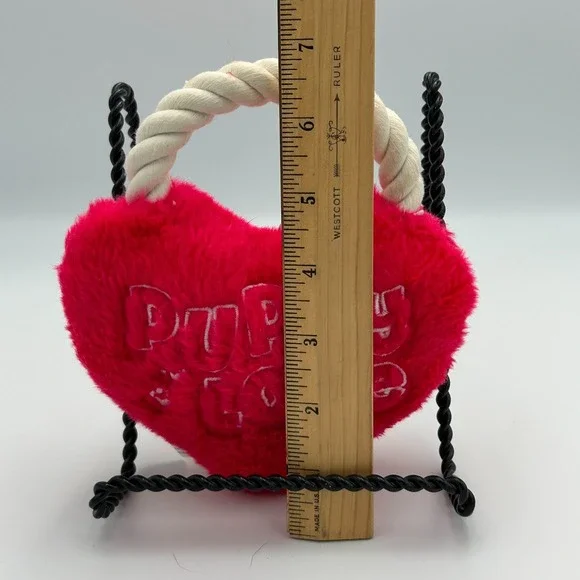 Zanies Valentine's Day Dog Toy Squeaks Puppy Love Heart with Rope Red Chew Plush - Picture 6 of 7